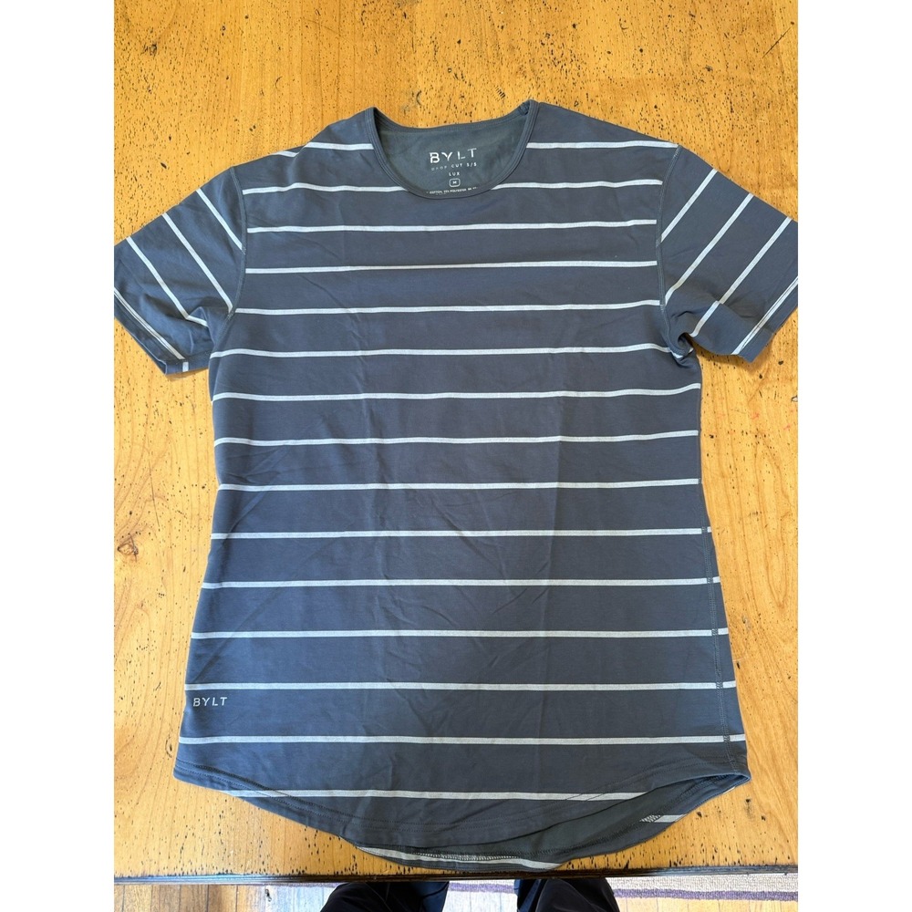 Bylt Men's Drop Cut Lux Medium Short Sleeve Crew Neck Gray Stripe Shirt